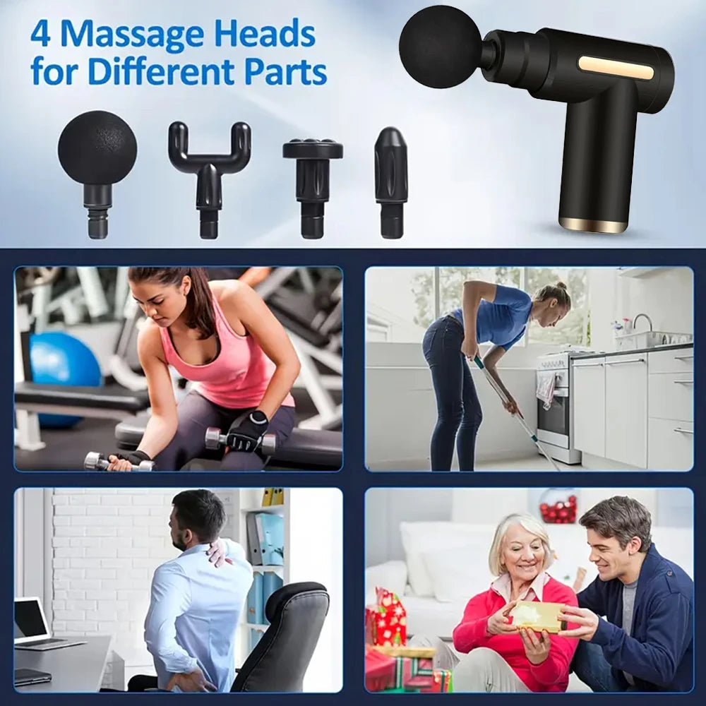 ProRelief Mini Massage Gun — Deep Tissue Percussion Massager with 4 Attachments